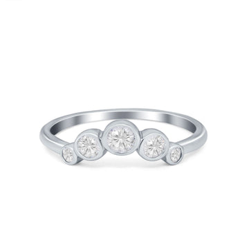 Curved Thumb Ring Wedding Round Bezel Eternity Simulated CZ 925 Sterling Silver